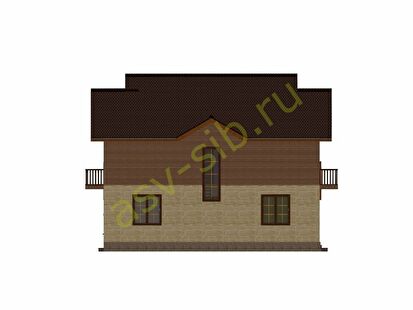 Правый фасад бетонного коттеджа с гаражом и балконами по проекту П-213