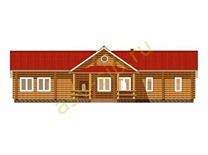 Проект одноэтажного дома из бревна с террасой ОБ-170 спереди.