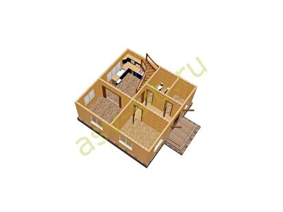 Вид внутренних помещений первого этажа дома из бруса по проекту Б-101