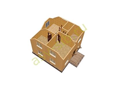 Внутренние помещения первого этажа под ключ в 3D брусового дома по проекту Б-101